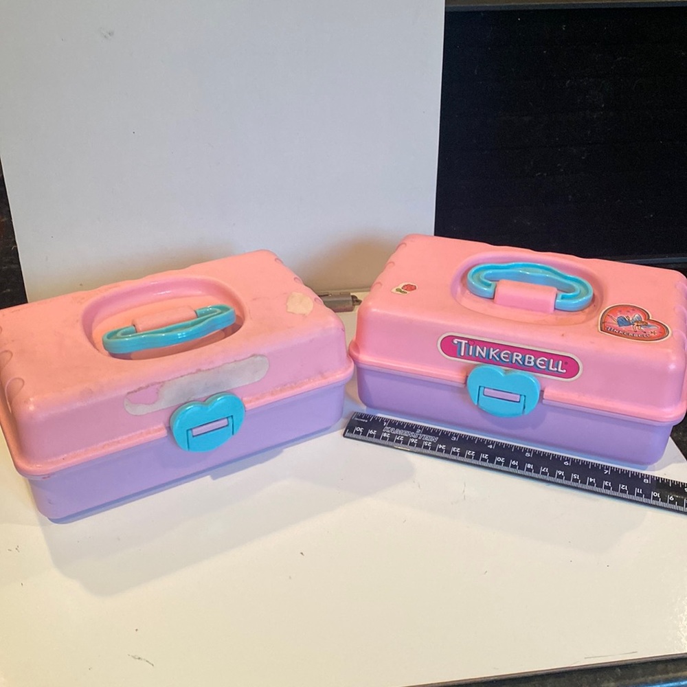 Vintage 1991 set of 2 Tinkerbell Makeup Cases/ Organizers/ Jewelry Cases plus